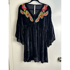 Uncle Frank Anthropologie sz S dress black velvet embroidered
